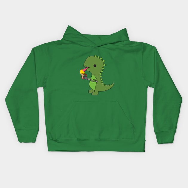 T-Rex Eats Ice Cream Kids Hoodie by BoredInc